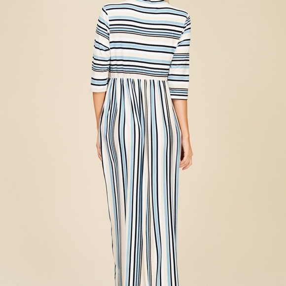 Annabelle Maxi Dress Striped White Blue Black Empire Waist Size S NWT - Picture 2 of 9